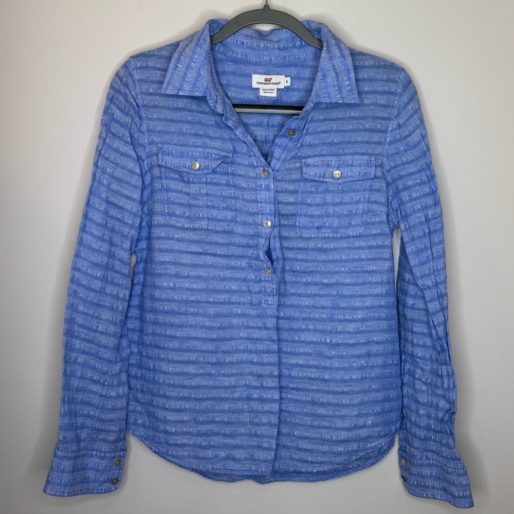 Vineyard Vines Women’s Linen Blue Button-Up Shirt